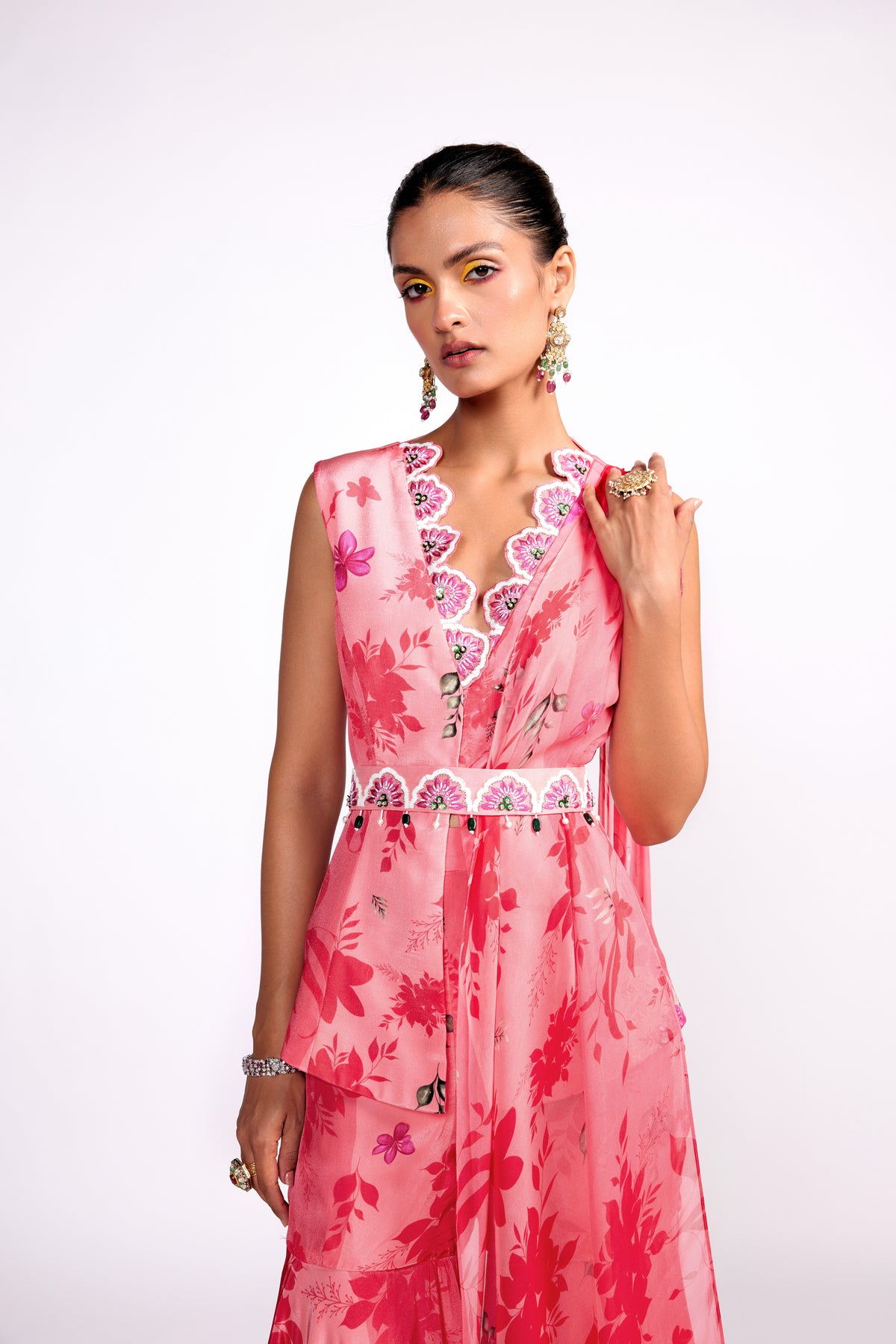 Flamingo Pink Peplum Sharara Set