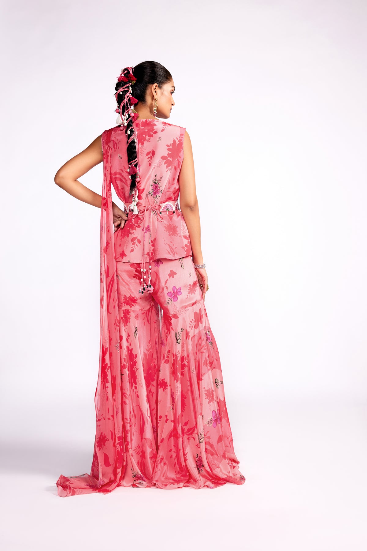 Flamingo Pink Peplum Sharara Set