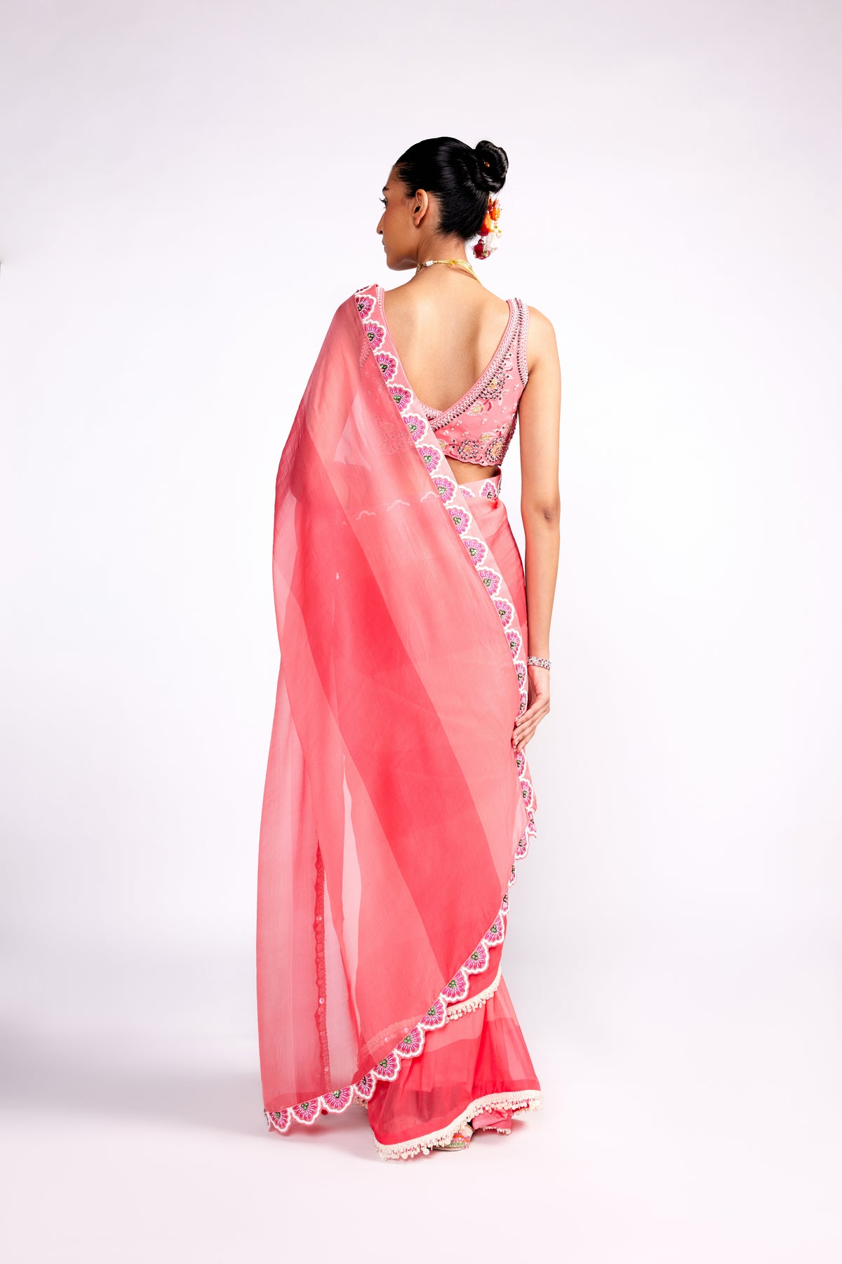 Pink Color Block Color Block Saree