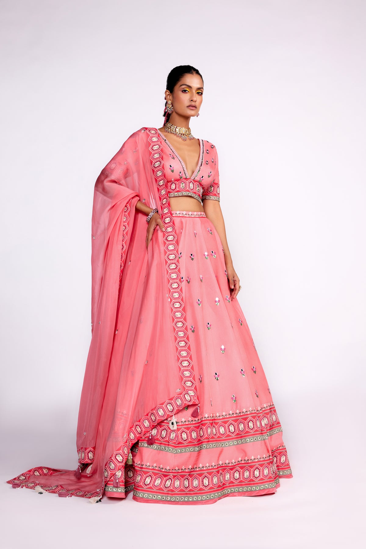 Flamingo Pink Embroidered Lehenga Set