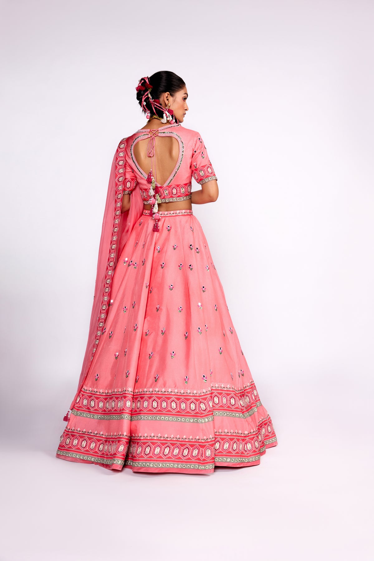 Flamingo Pink Embroidered Lehenga Set