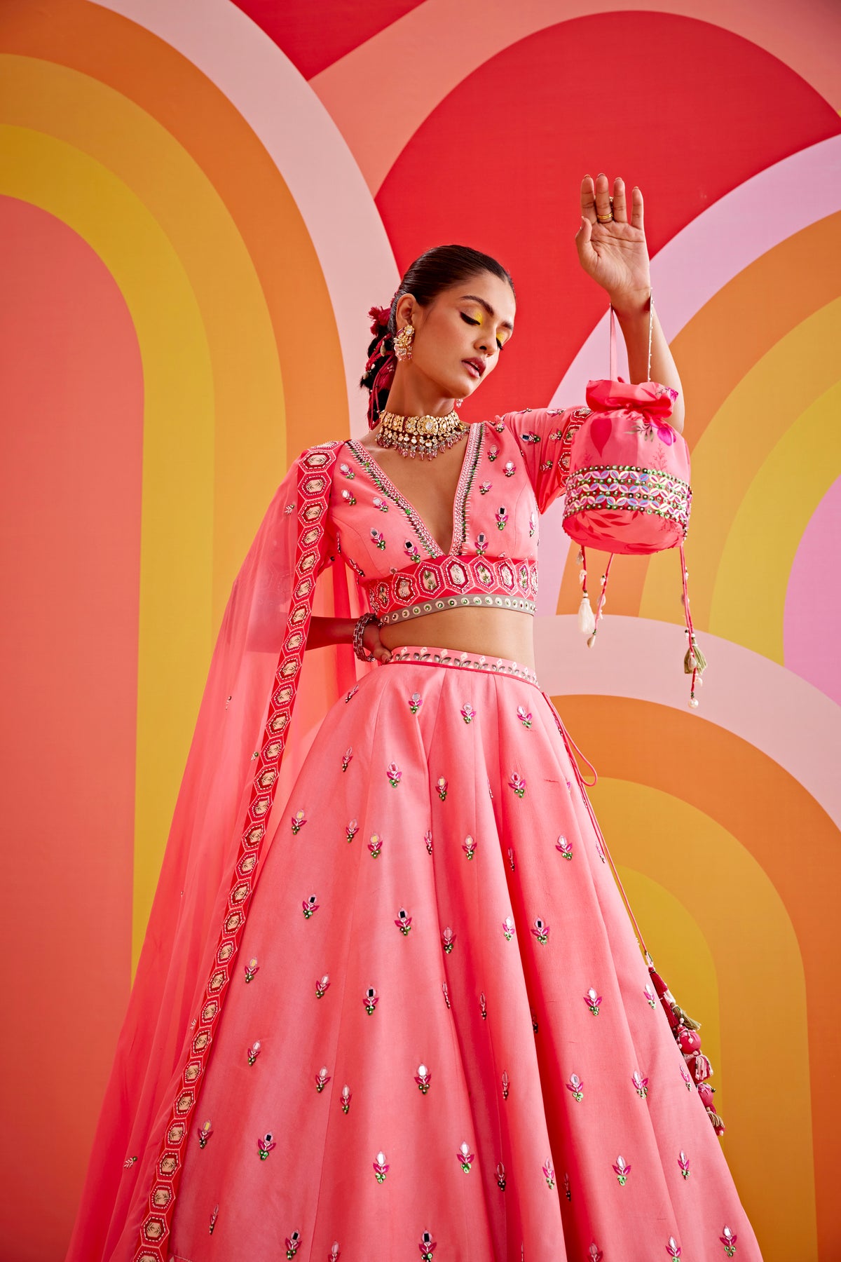 Flamingo Pink Embroidered Lehenga Set