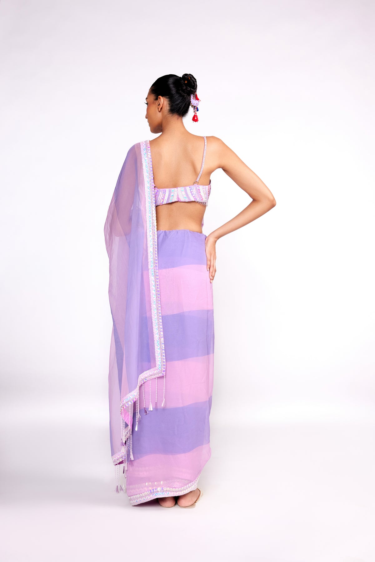 Lilac Embroidered Organza Saree Set