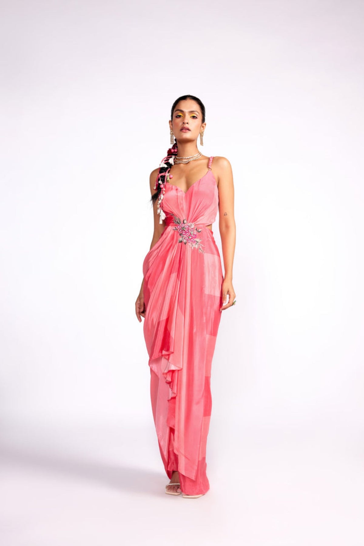 Flamingo Pink Color Block Drape Dress