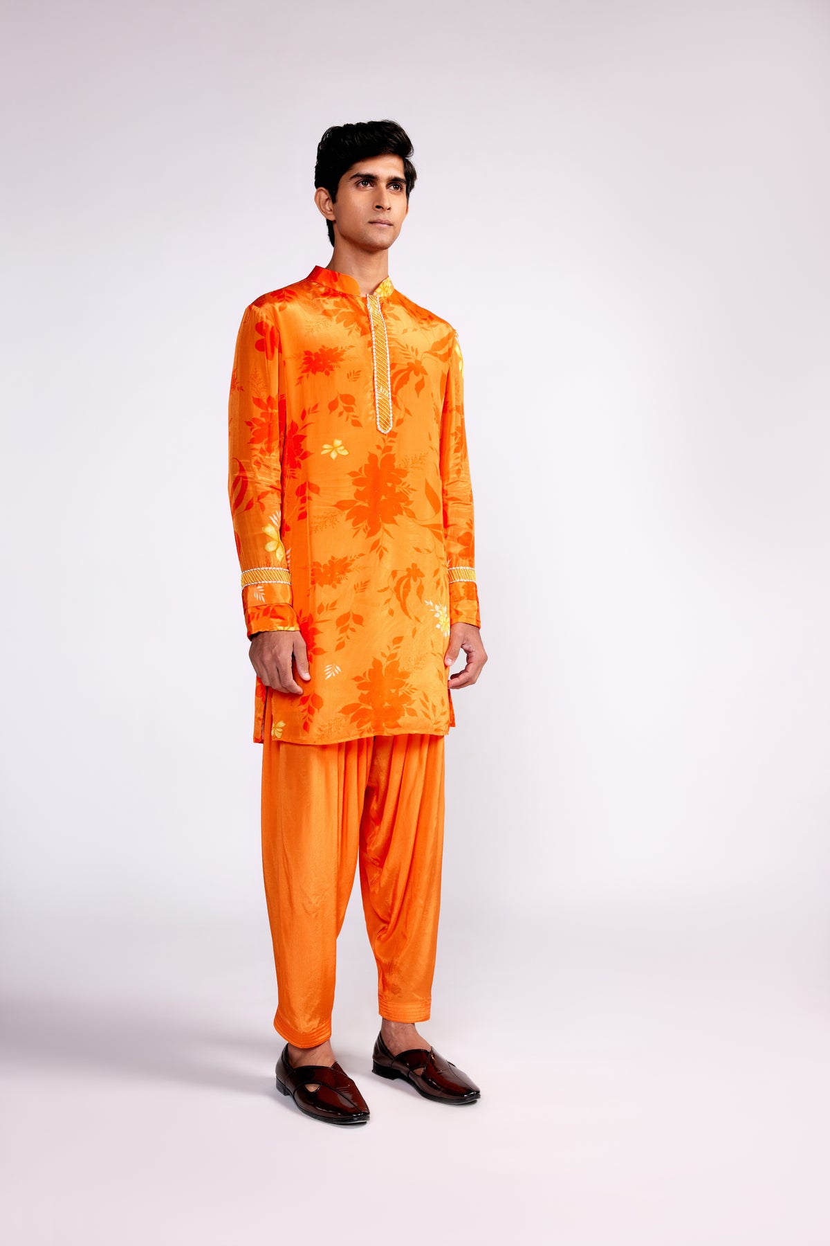 Orange Floral Printed Kurta