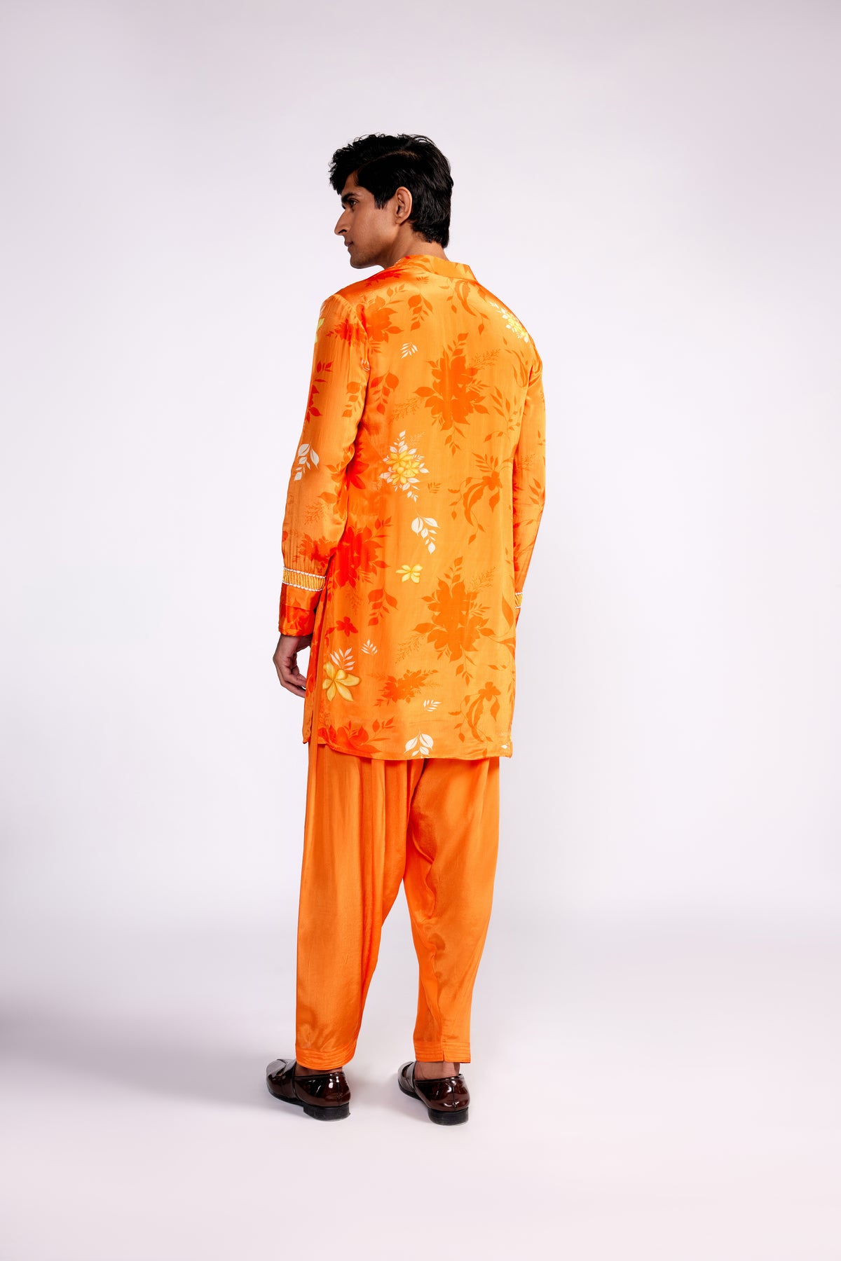 Orange Floral Printed Kurta