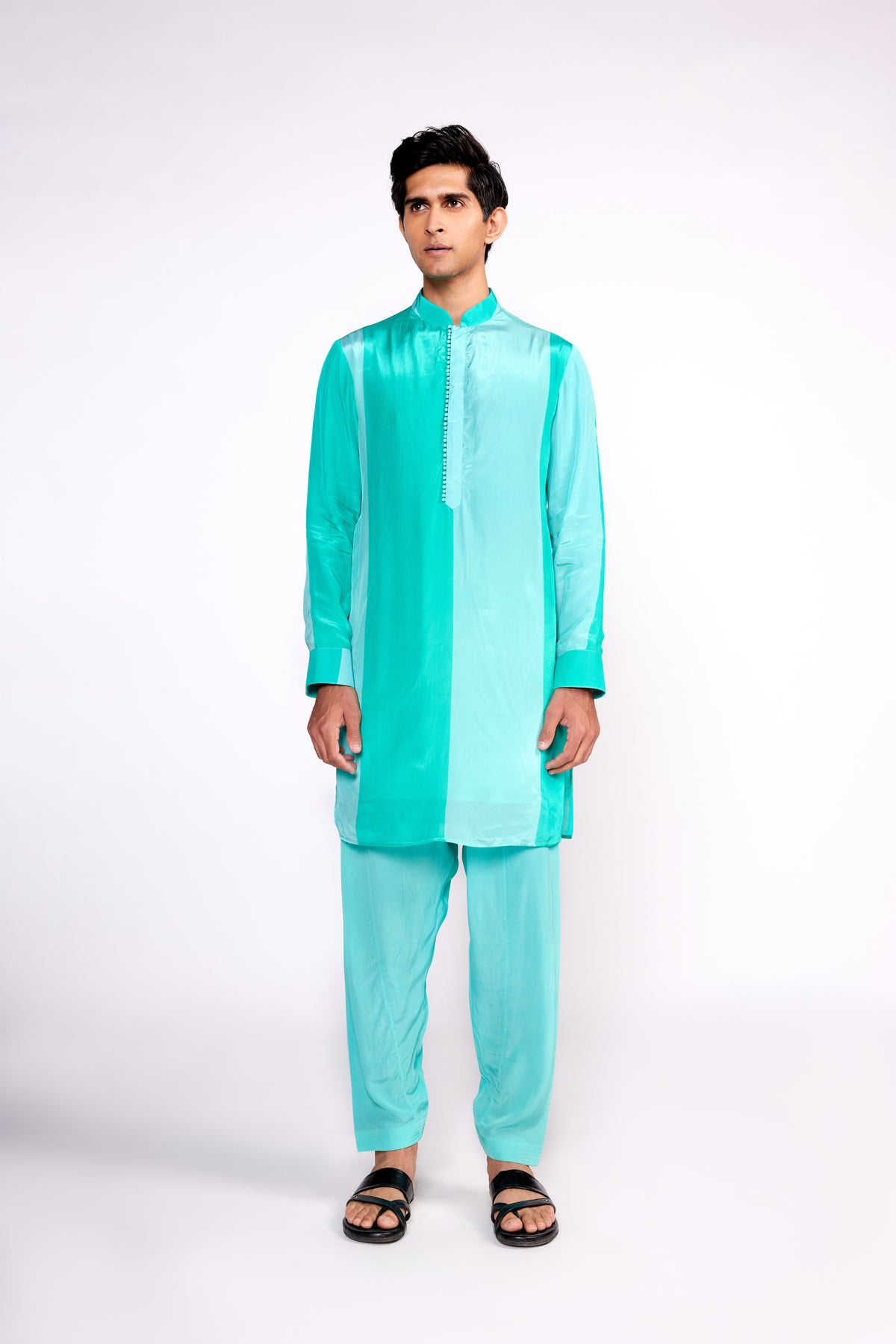 Aqua Green Color Block Kurta Set