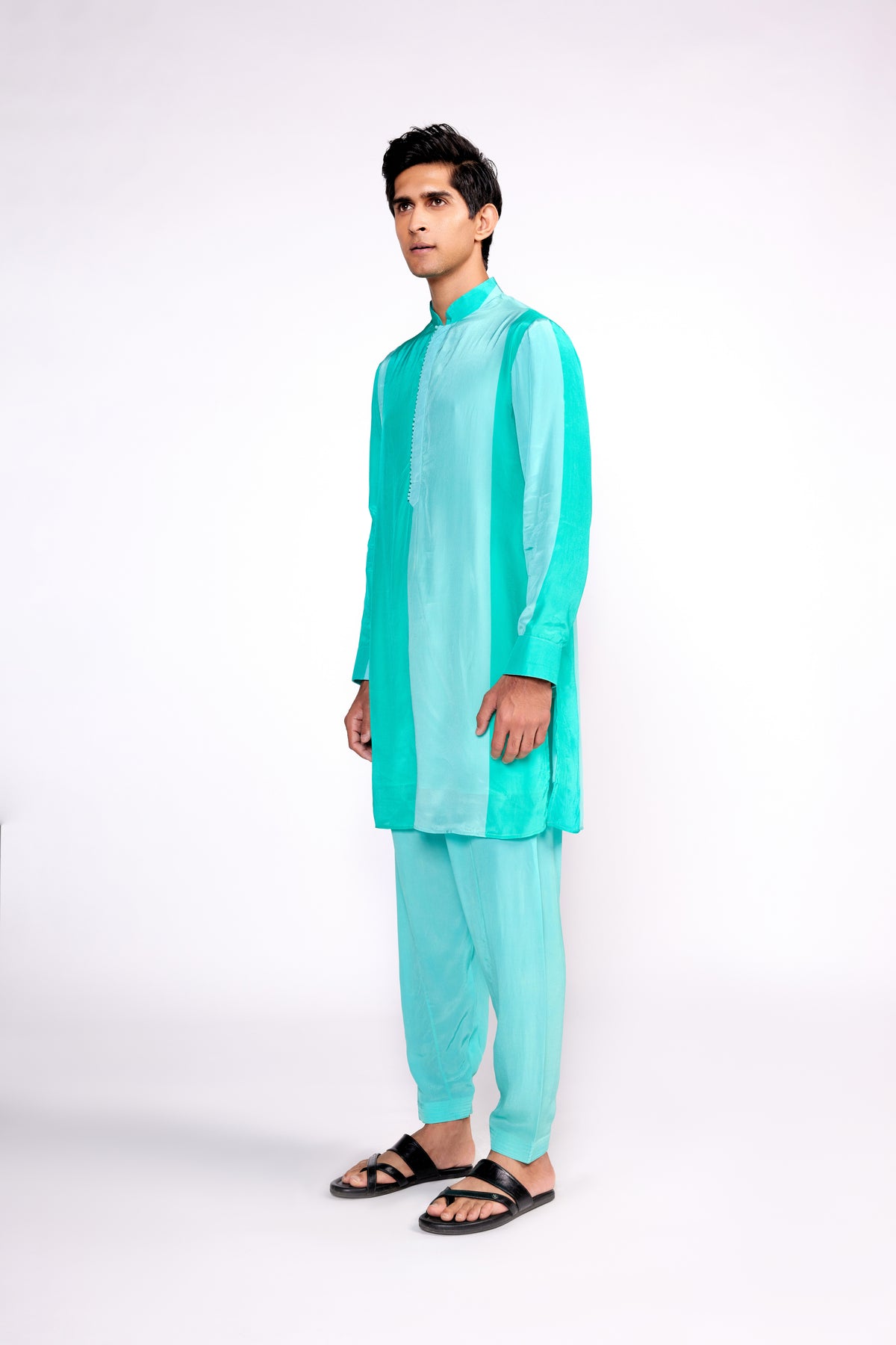 Aqua Green Color Block Kurta Set