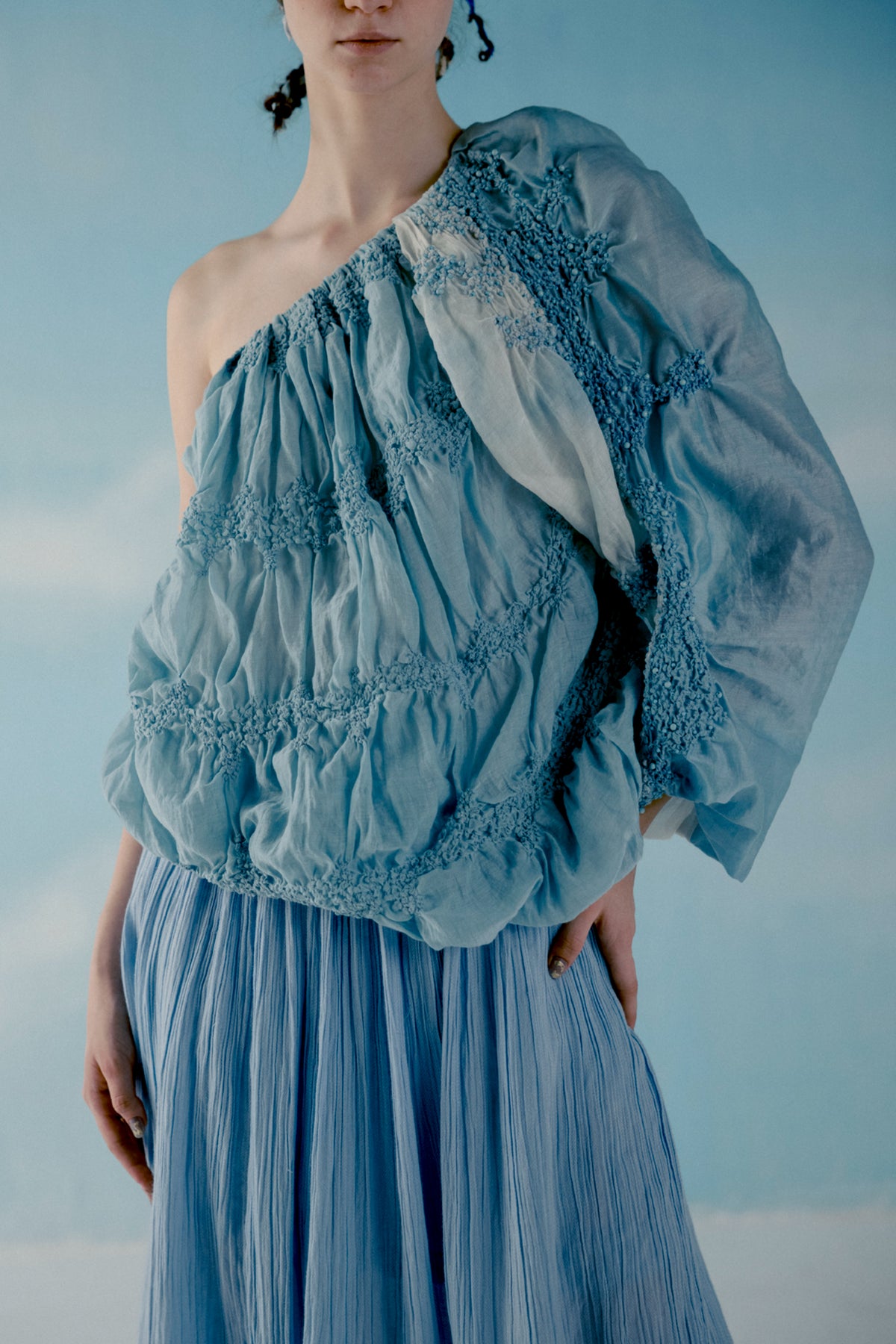 Ice blue one shoulder cloud top