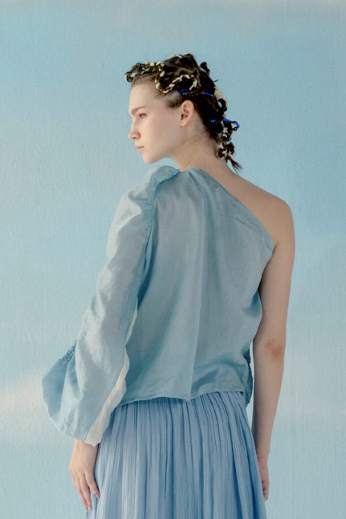 Ice blue one shoulder cloud top