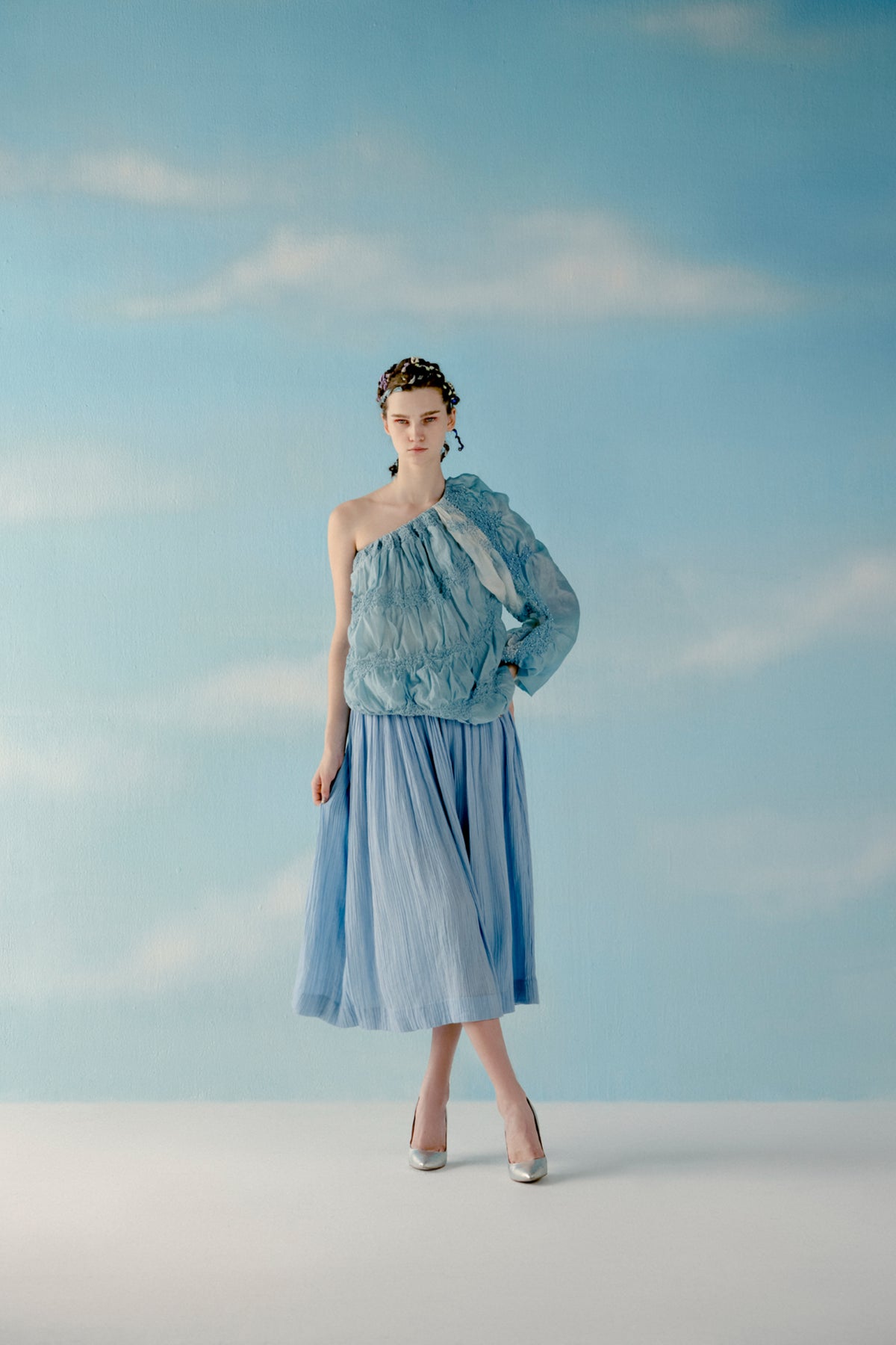 Ice blue one shoulder cloud top