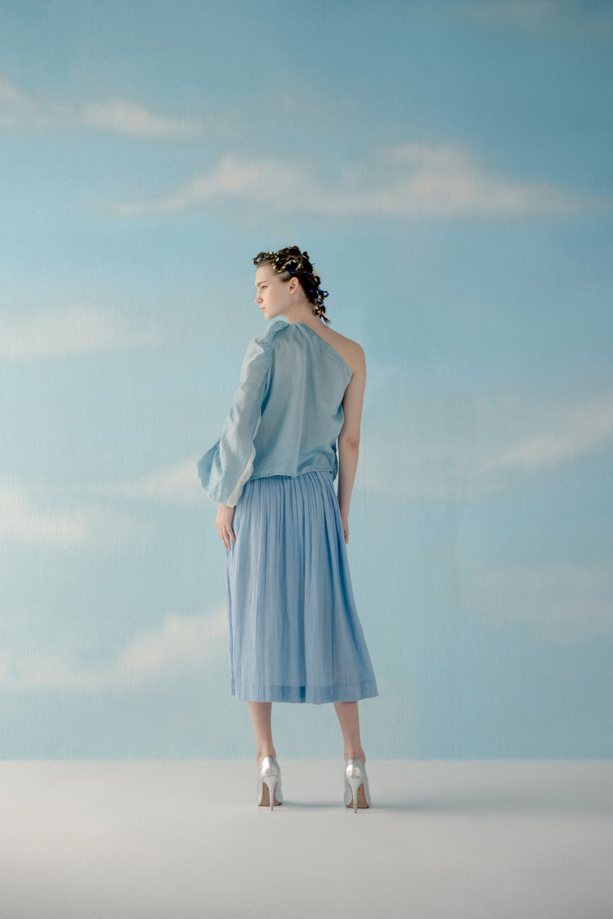 Ice blue one shoulder cloud top