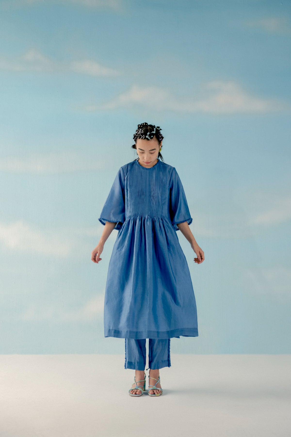 Smoke blue tonal kurta set