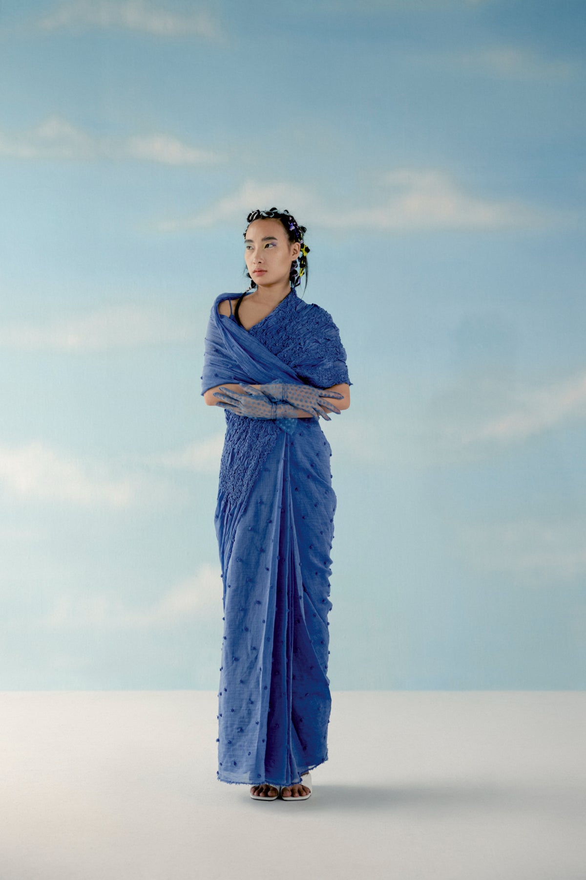 Smoke blue tonal skirt sari