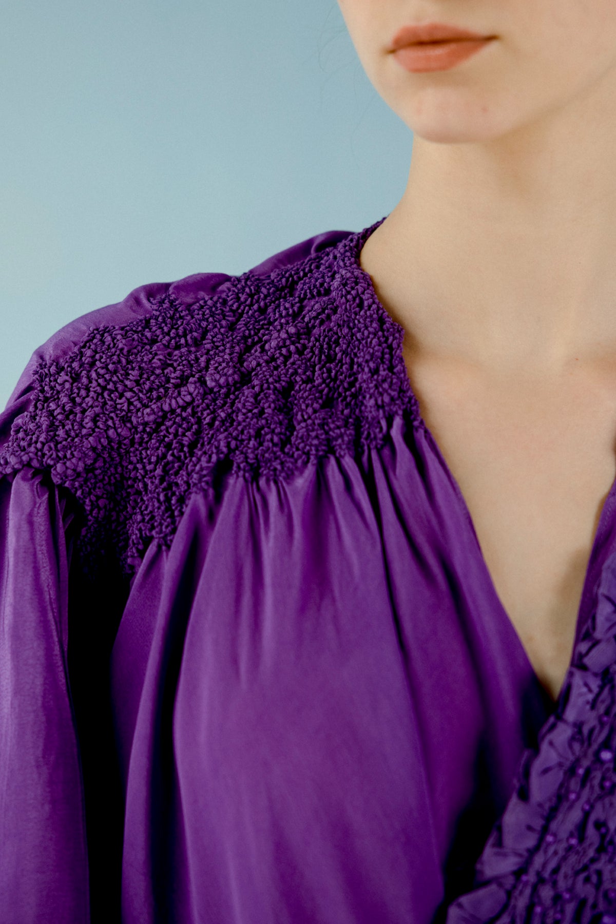 Violet smocking twist crepe top