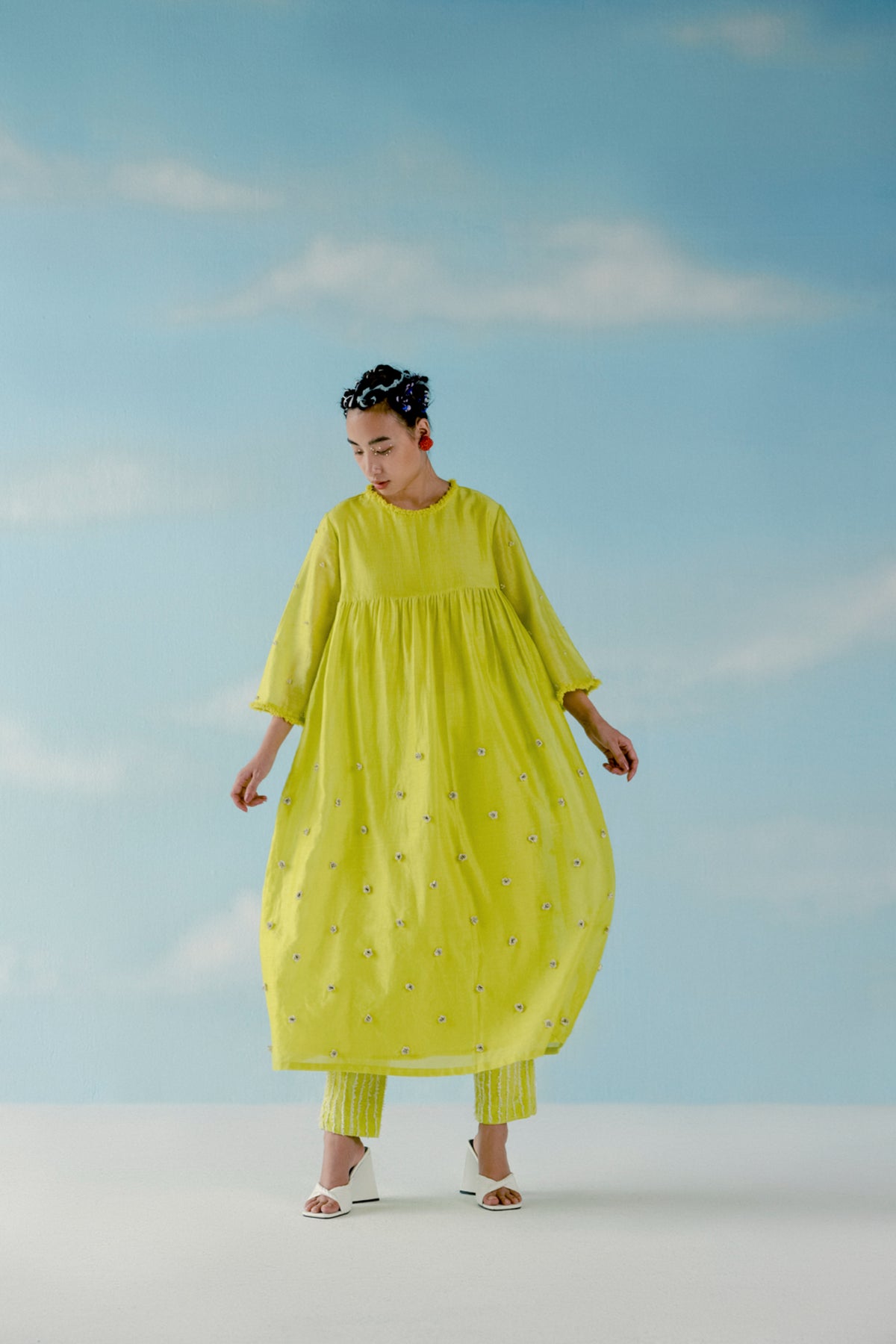 Neon yellow gathered kurta