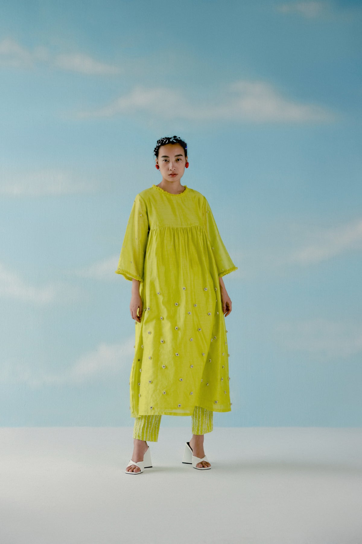 Neon yellow gathered kurta