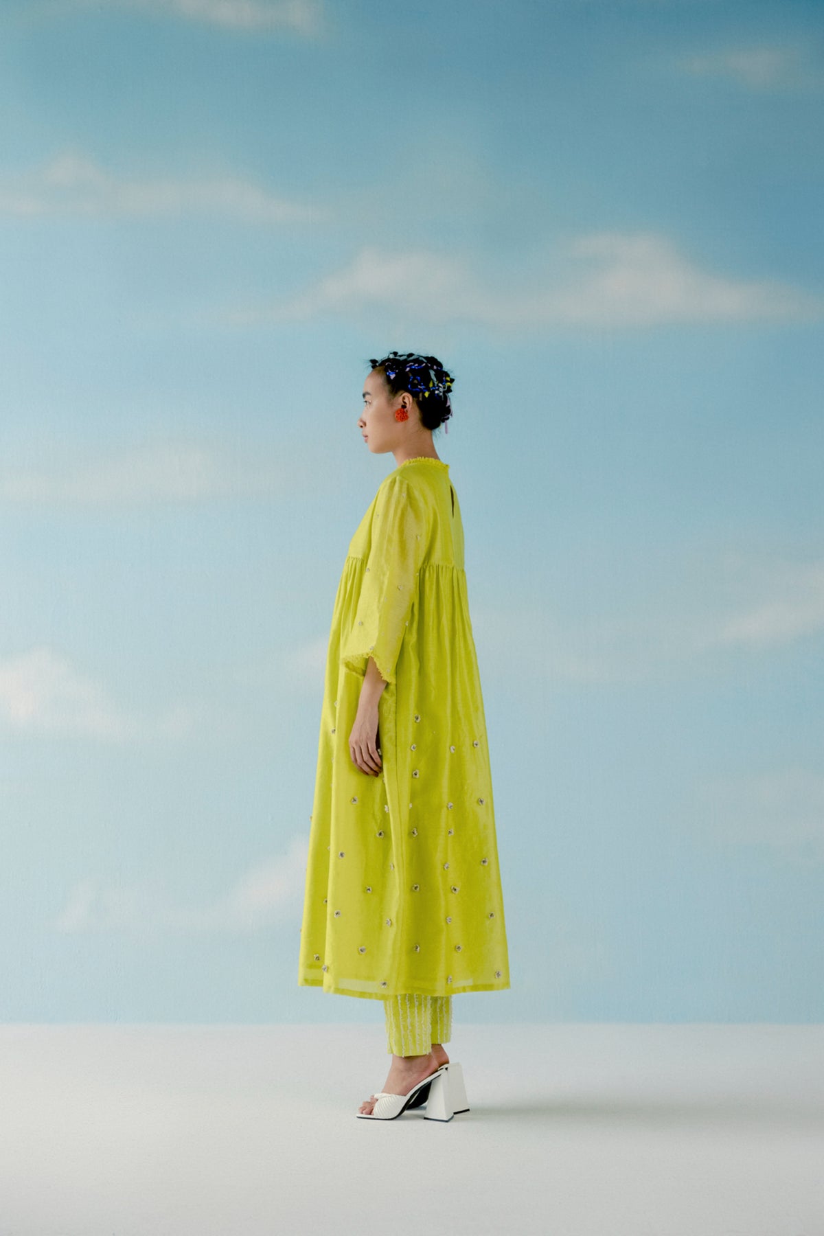 Neon yellow gathered kurta