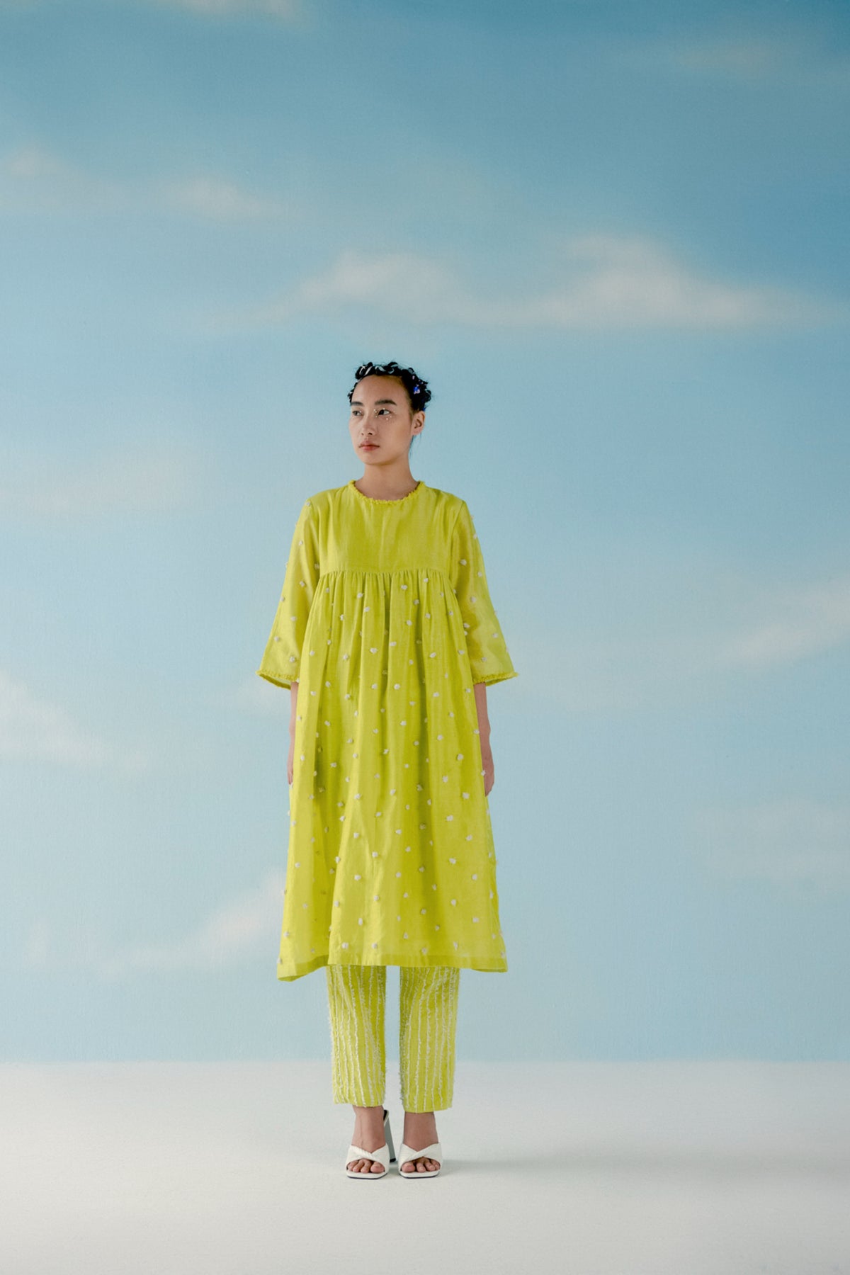 Neon yellow gathered kurta