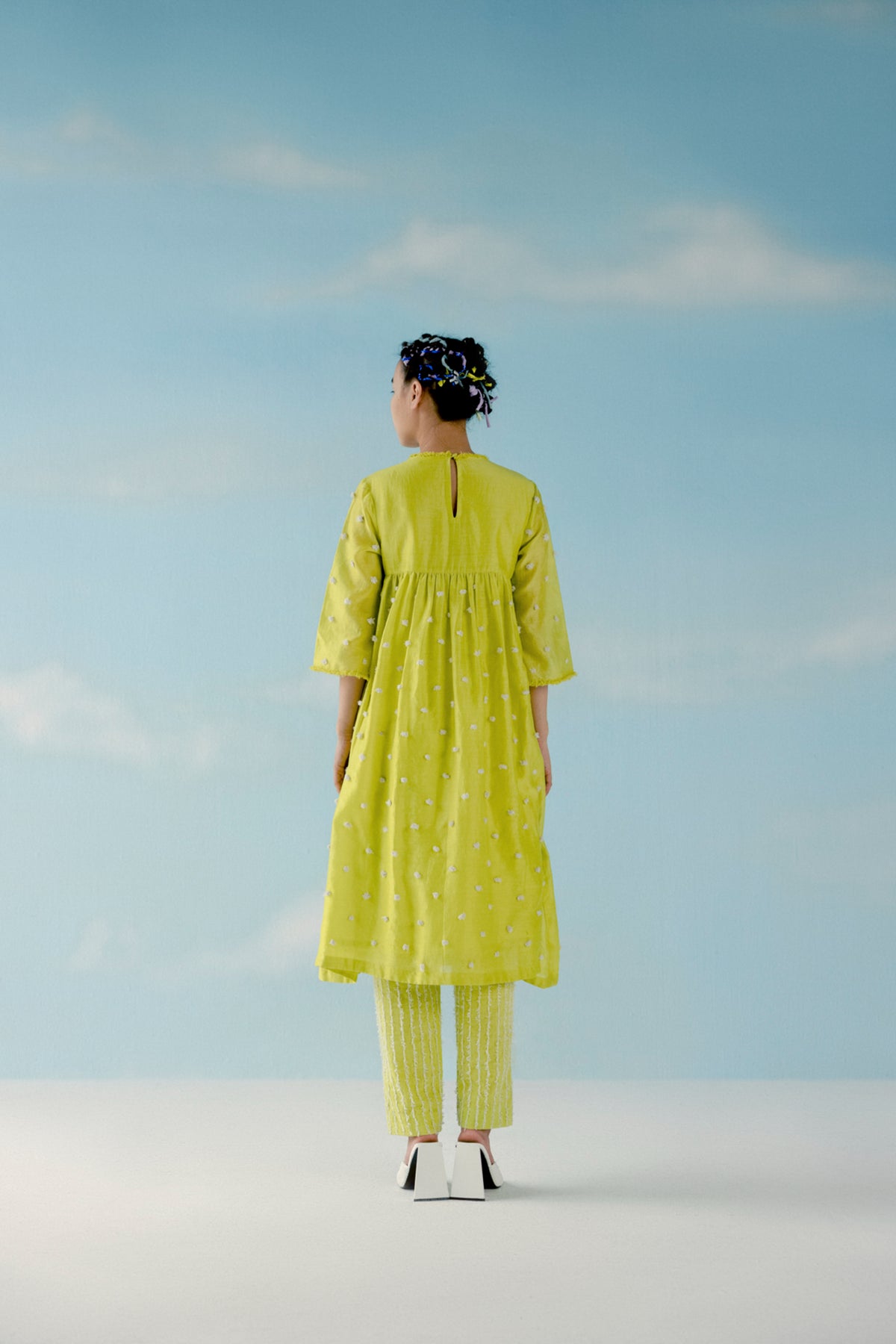 Neon yellow gathered kurta