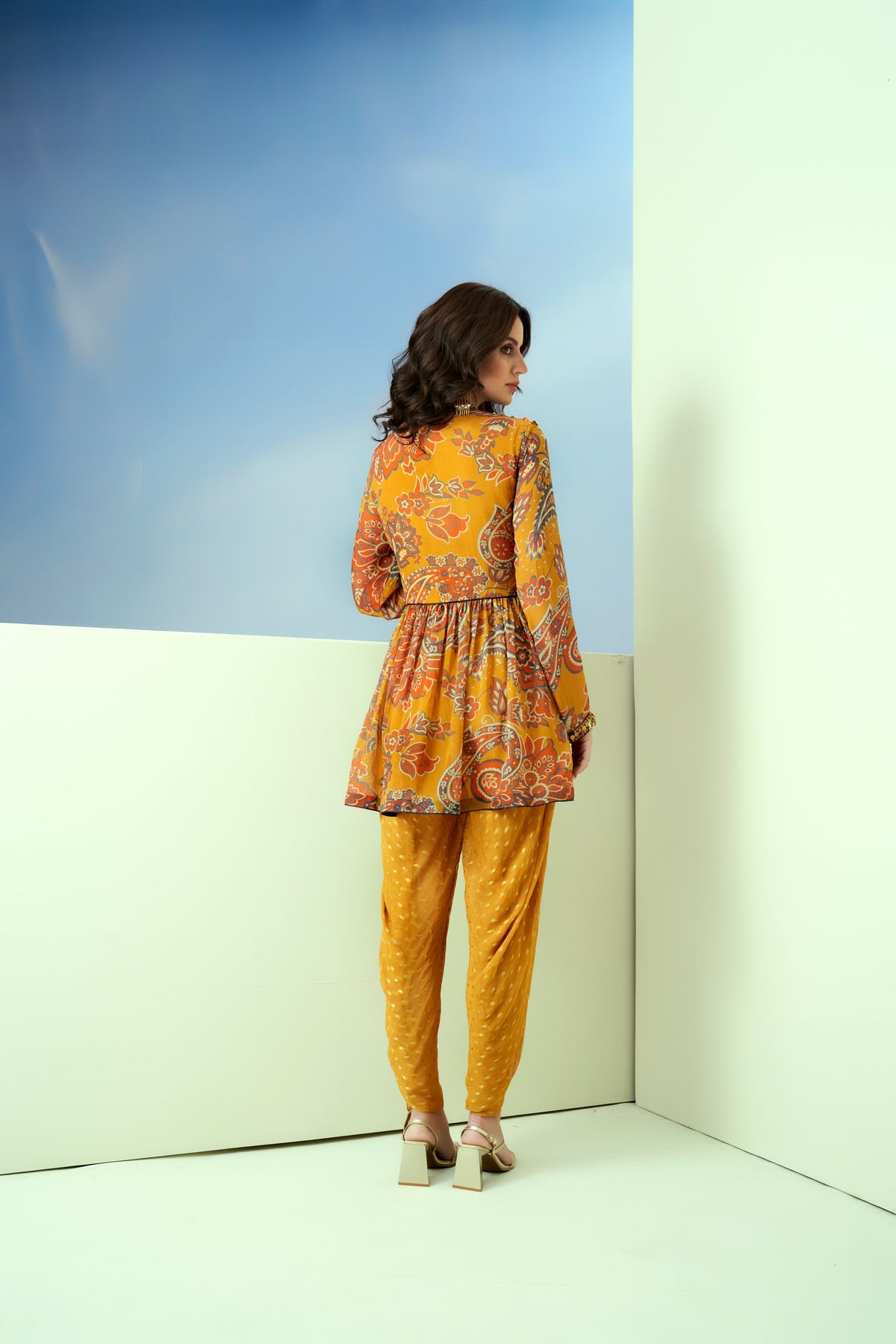 Yellow Printed Jacket Set