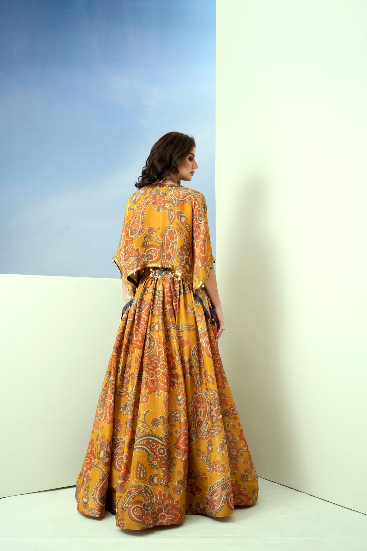 Yellow Printed Short Kaftan Set