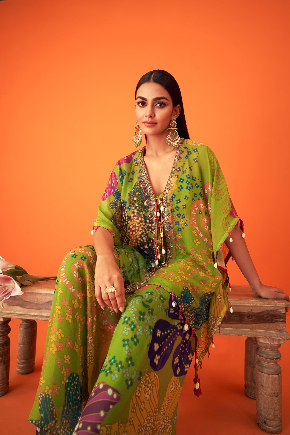 Green Floral Sharara Set