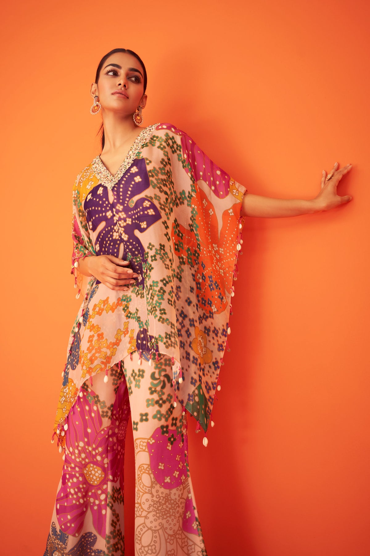 Peach Floral Kaftan Set