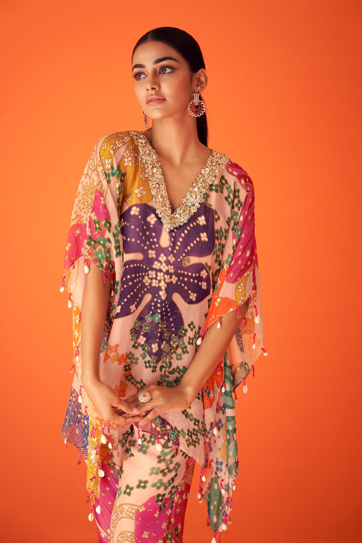 Peach Floral Kaftan Set