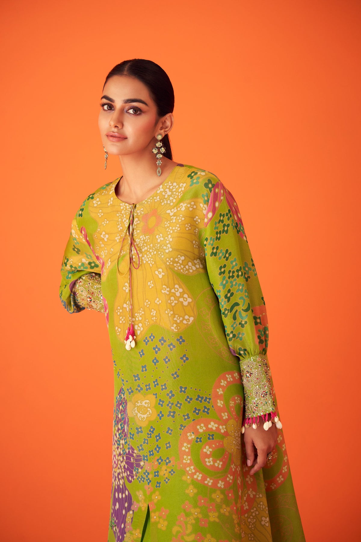 Green Floral Ethnic Kurta Set