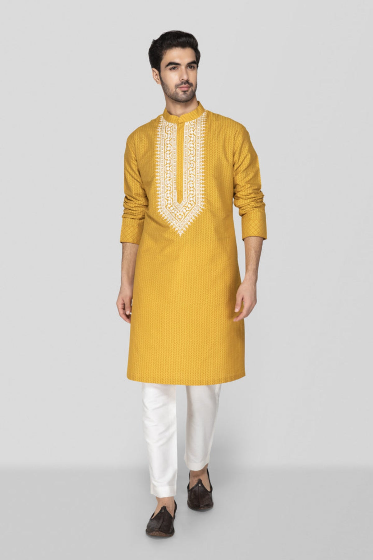 Mustard Yellow Embroidered Yoke Kurta Set