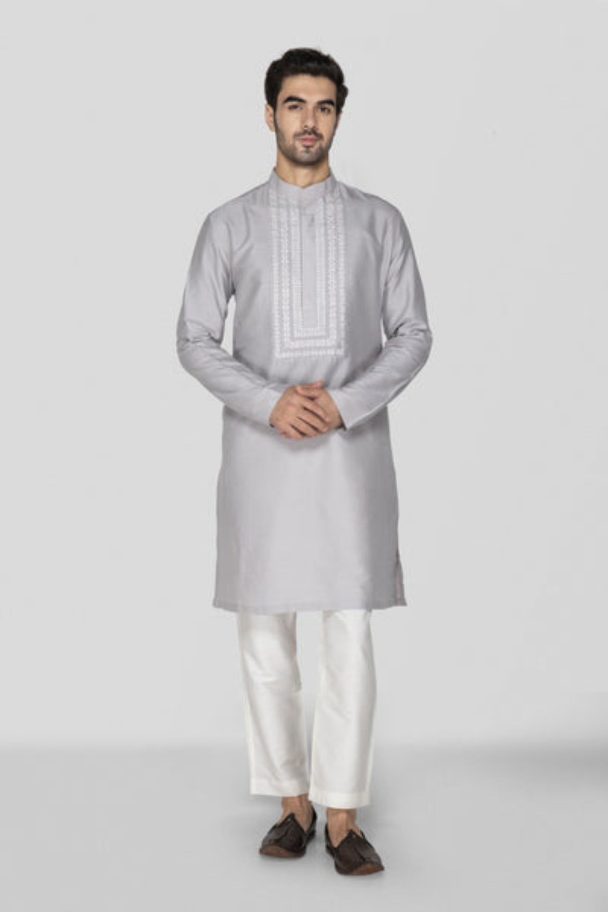 Grey Hand Block Printed Short Kurta Set