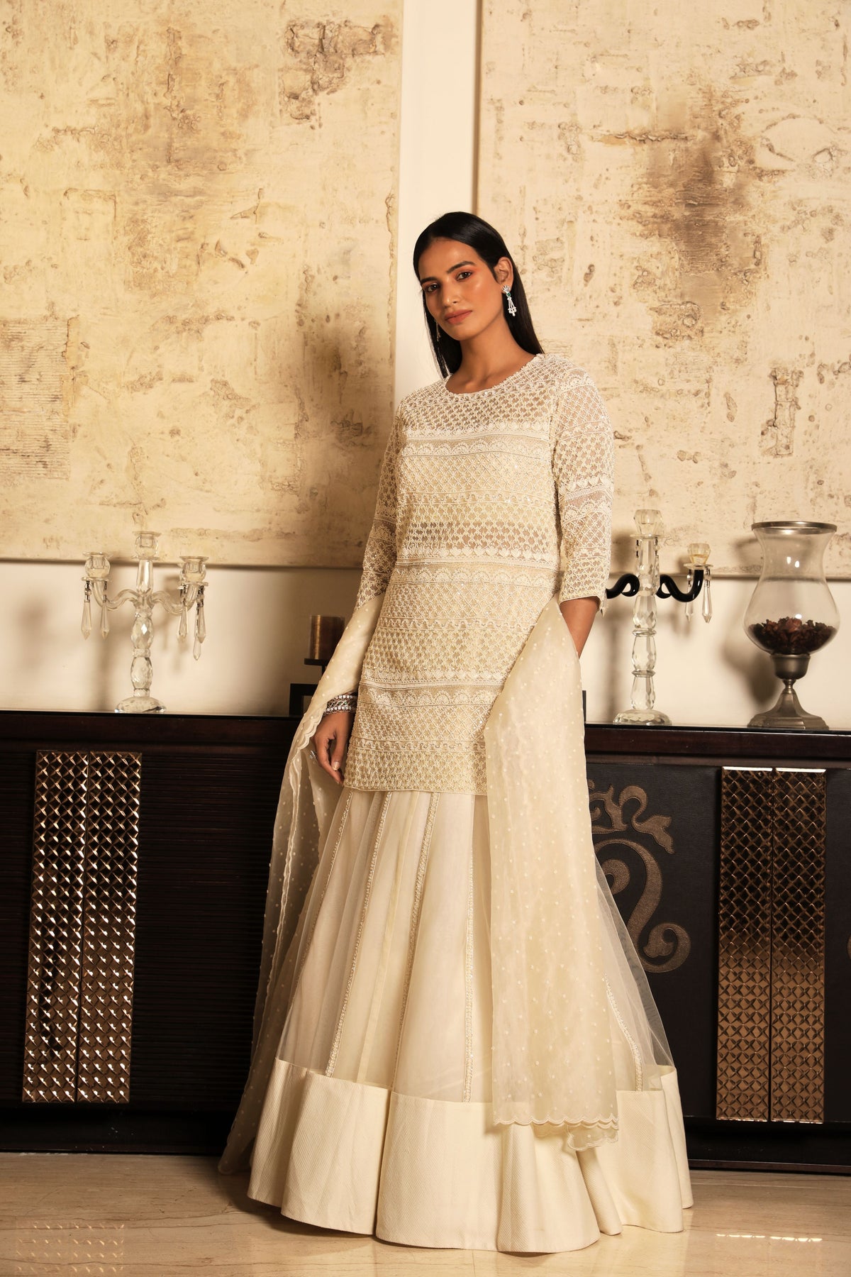 Ivory embroidered kurta set