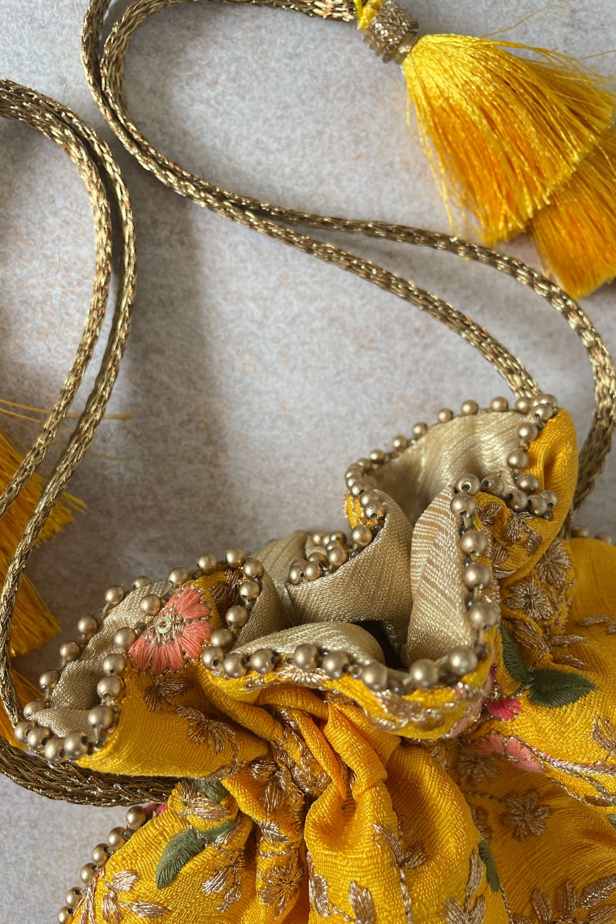 Floral Creeper Yellow Potli Bag