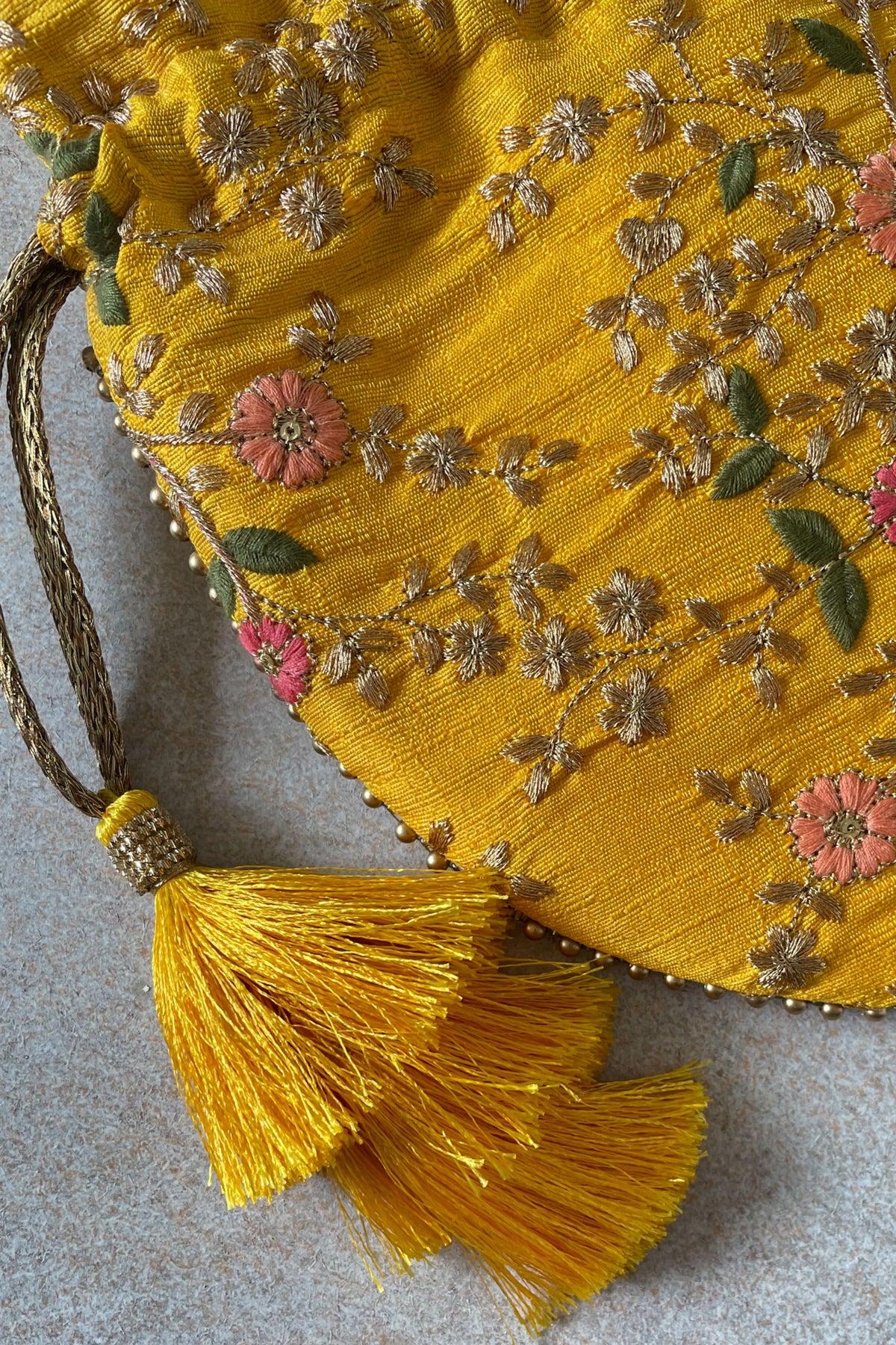 Floral Creeper Yellow Potli Bag