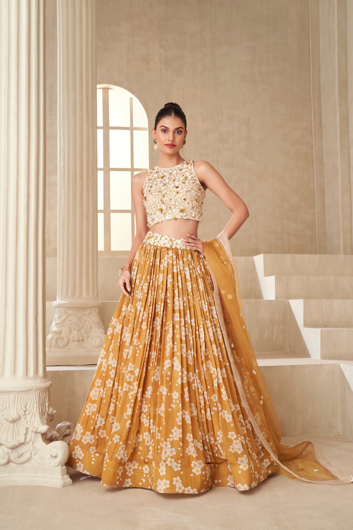 Gold Tissue Organza Lehenga Set