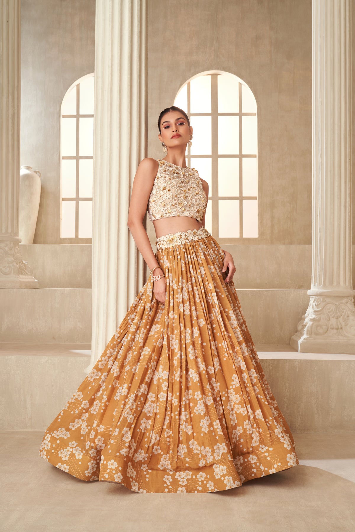 Gold Tissue Organza Lehenga Set