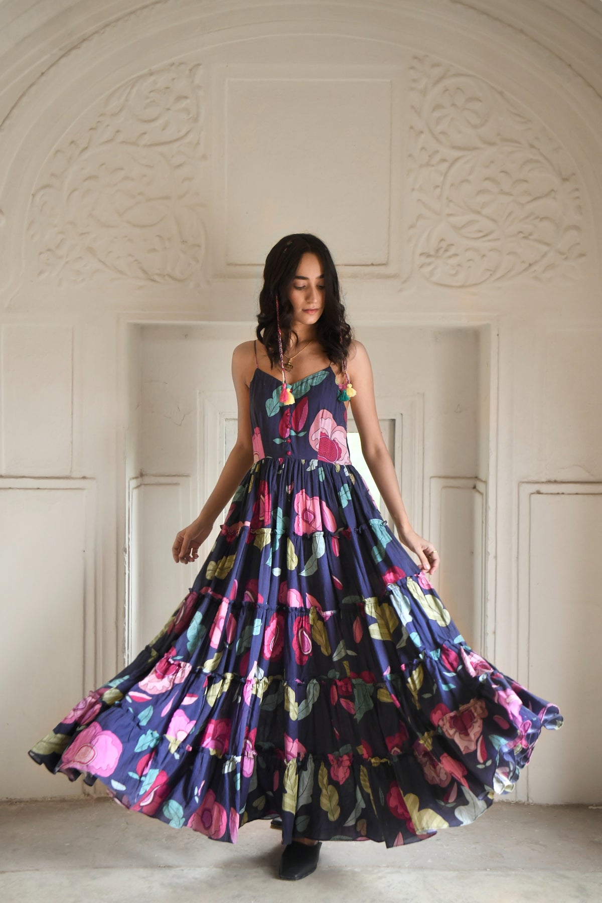 Digital Print Multi Tiered Dress