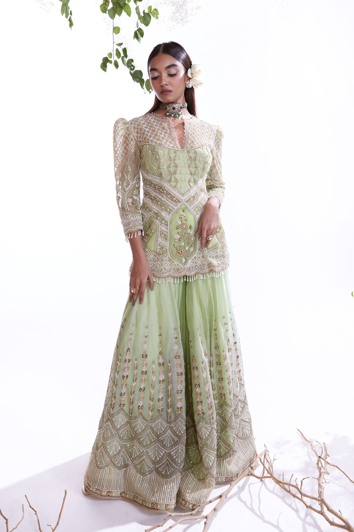 Green Sharara Set