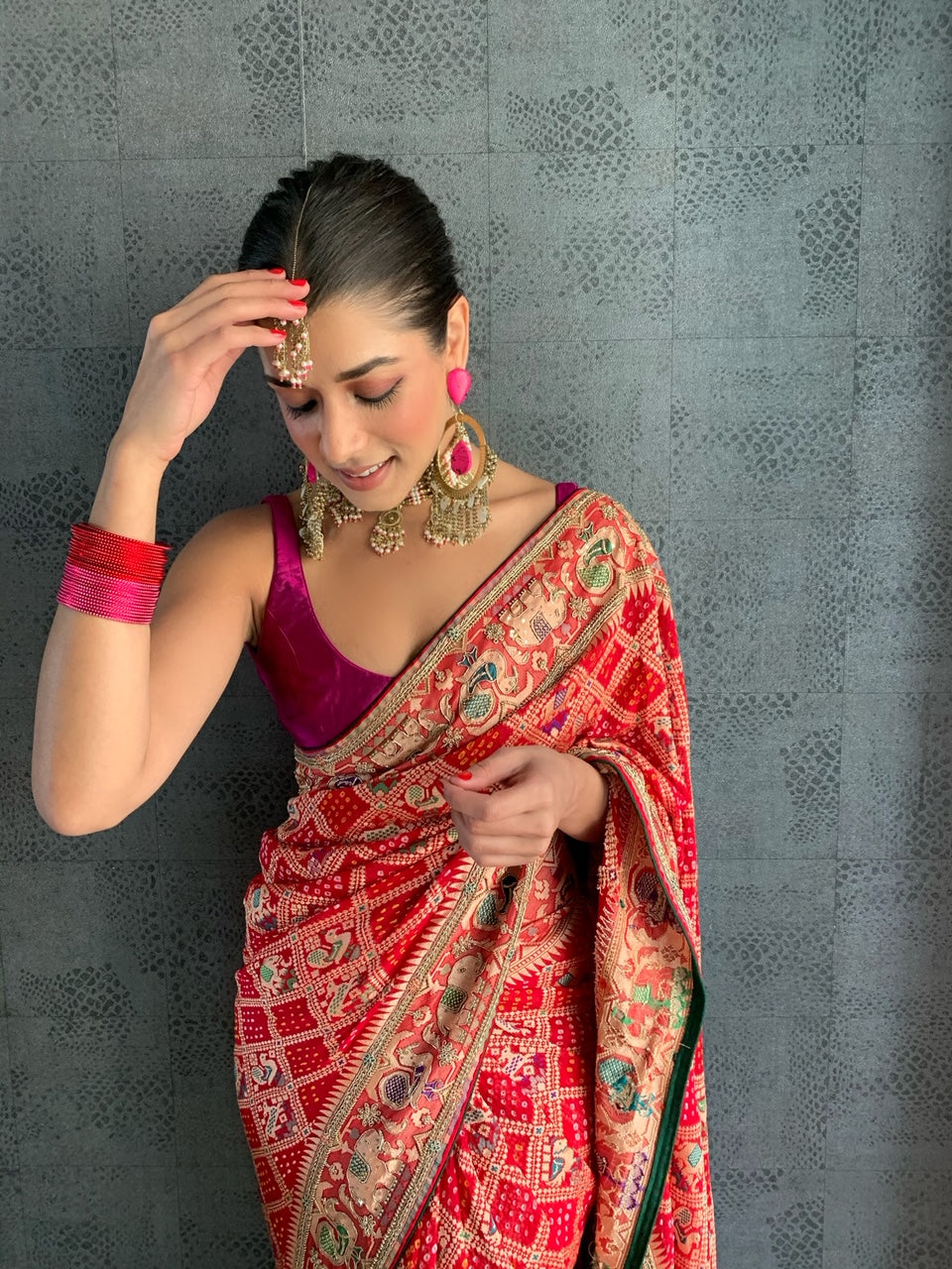 Scarlet Bandhani Paithani Saree