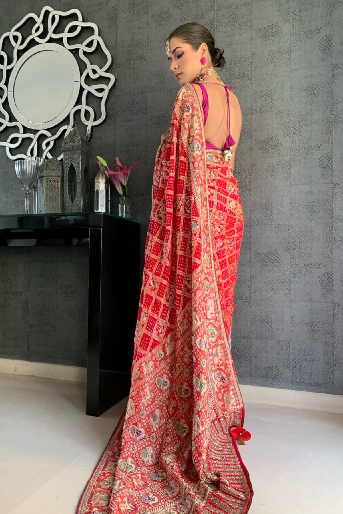 Scarlet Bandhani Paithani Saree