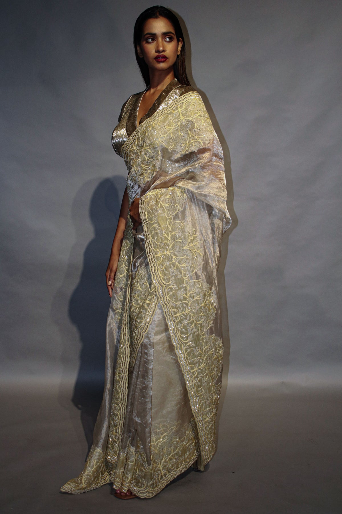 Lattice Silver Saree