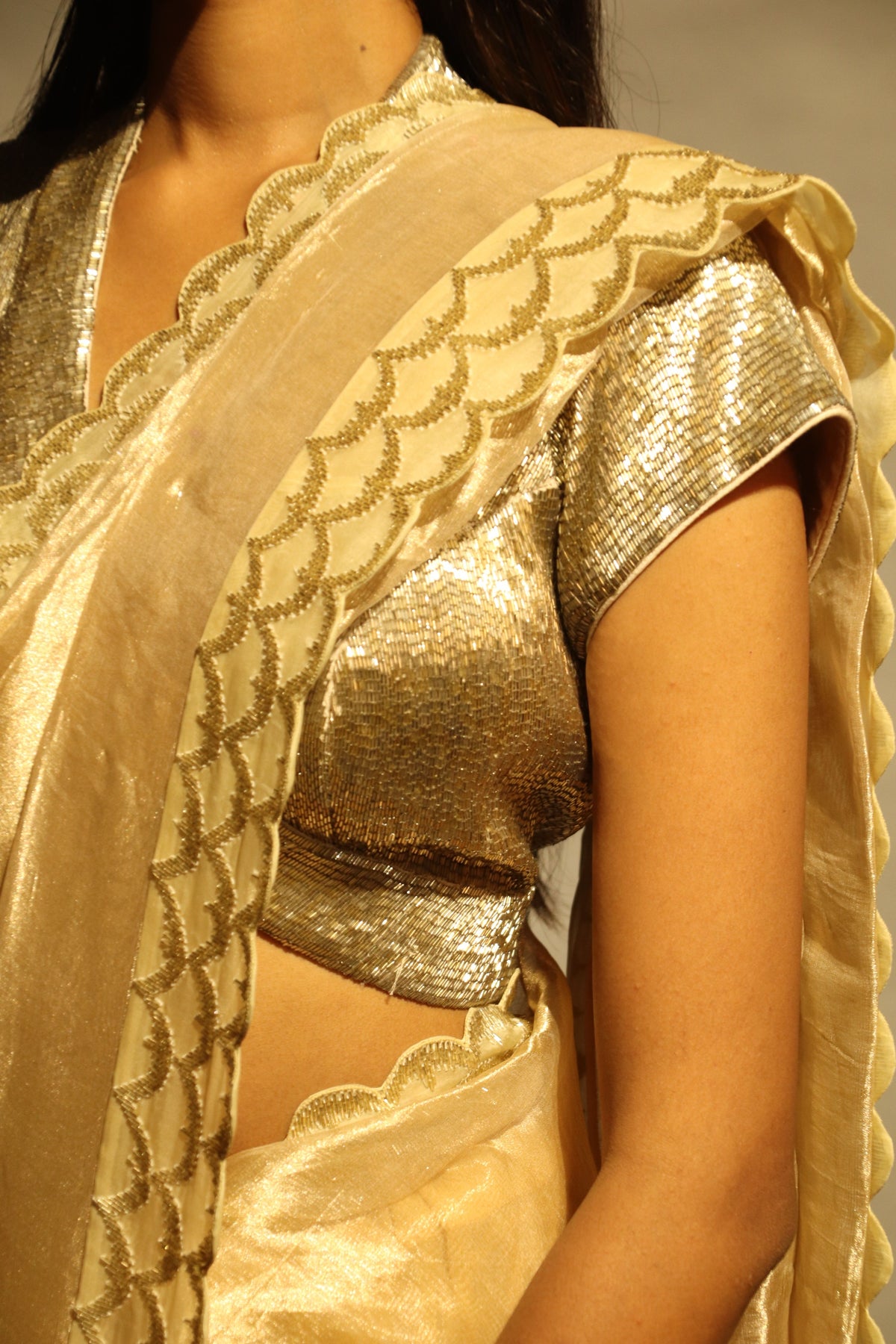 Swaloow Piped Golden Saree