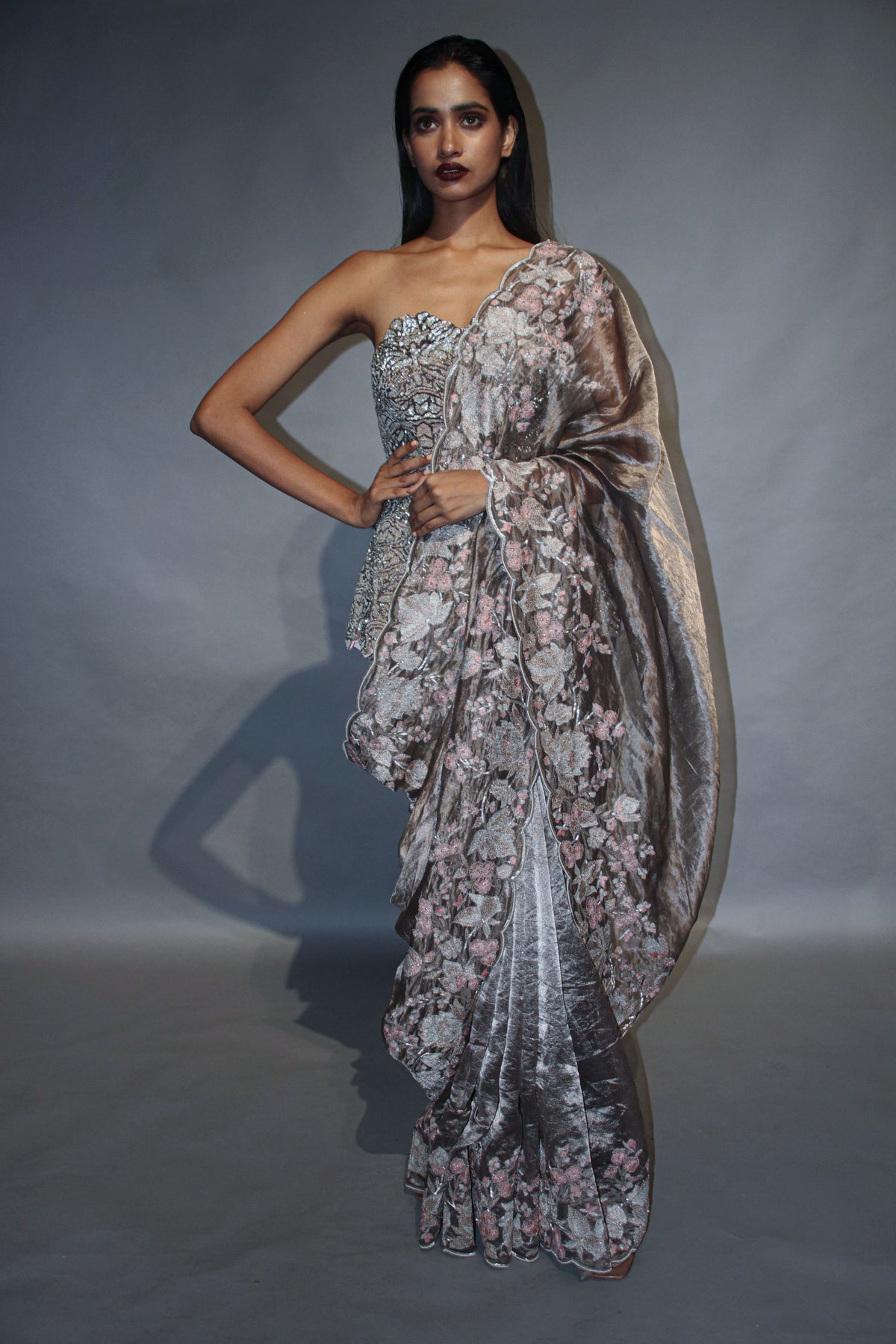 Peony Edit Grey Tissue Saree