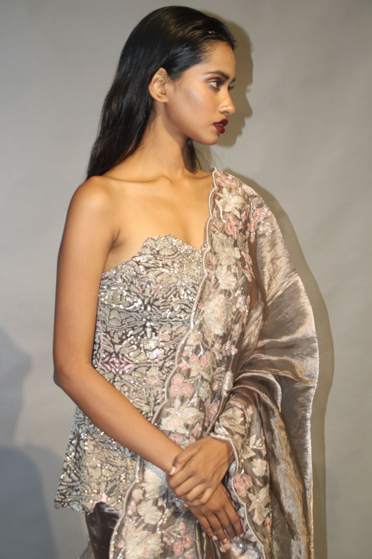 Peony Edit Grey Tissue Saree