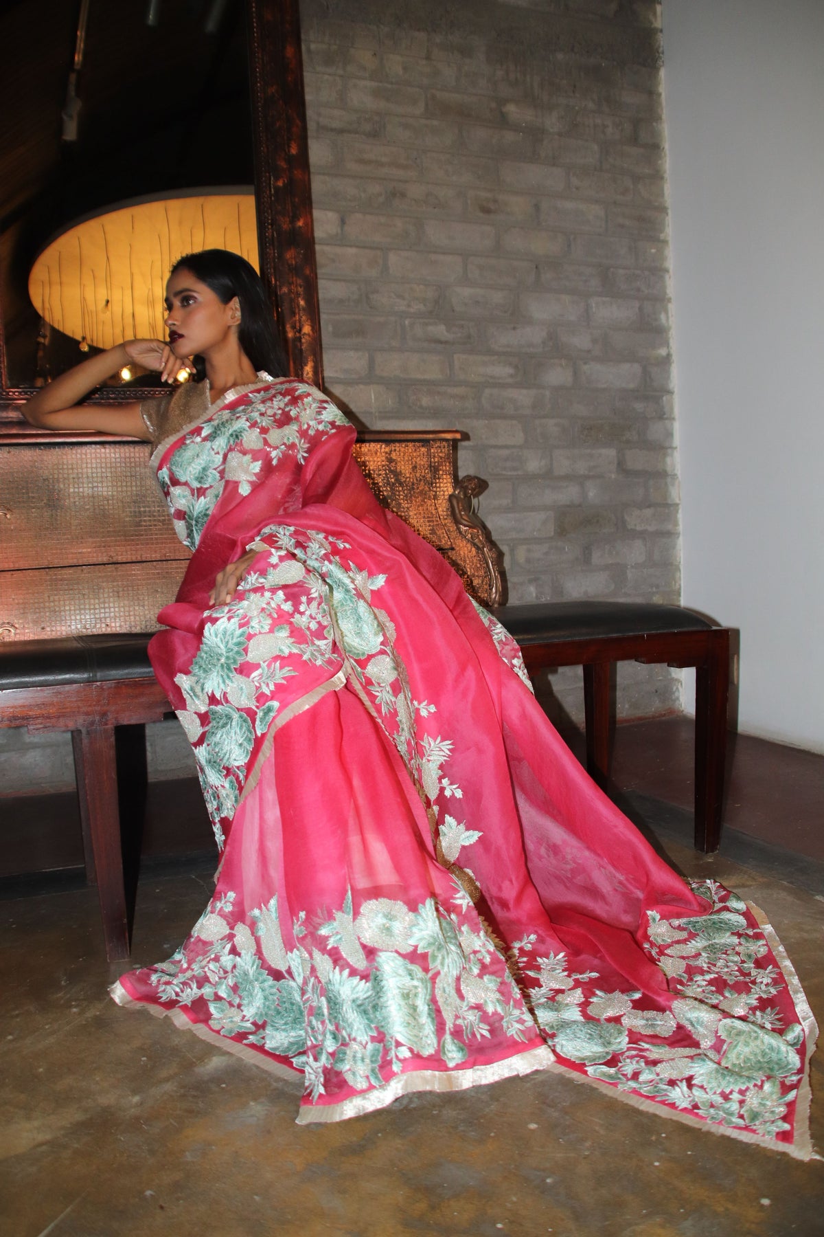 Coral Mint Saree