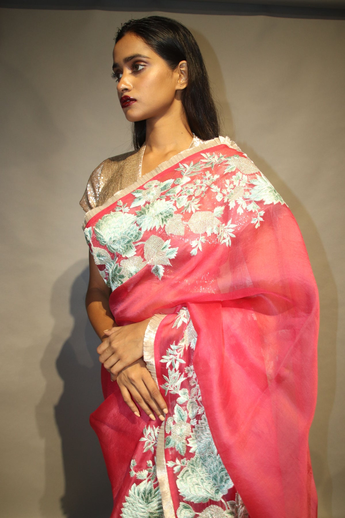 Coral Mint Saree