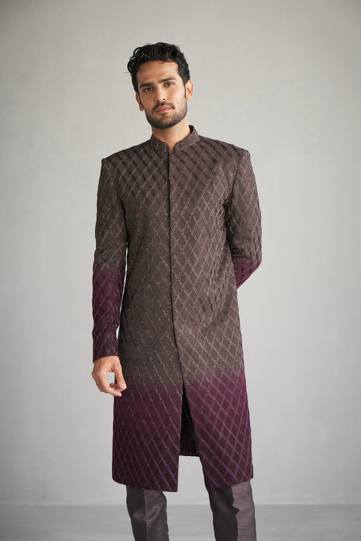 Wine Taupe Ombre  Sherwani