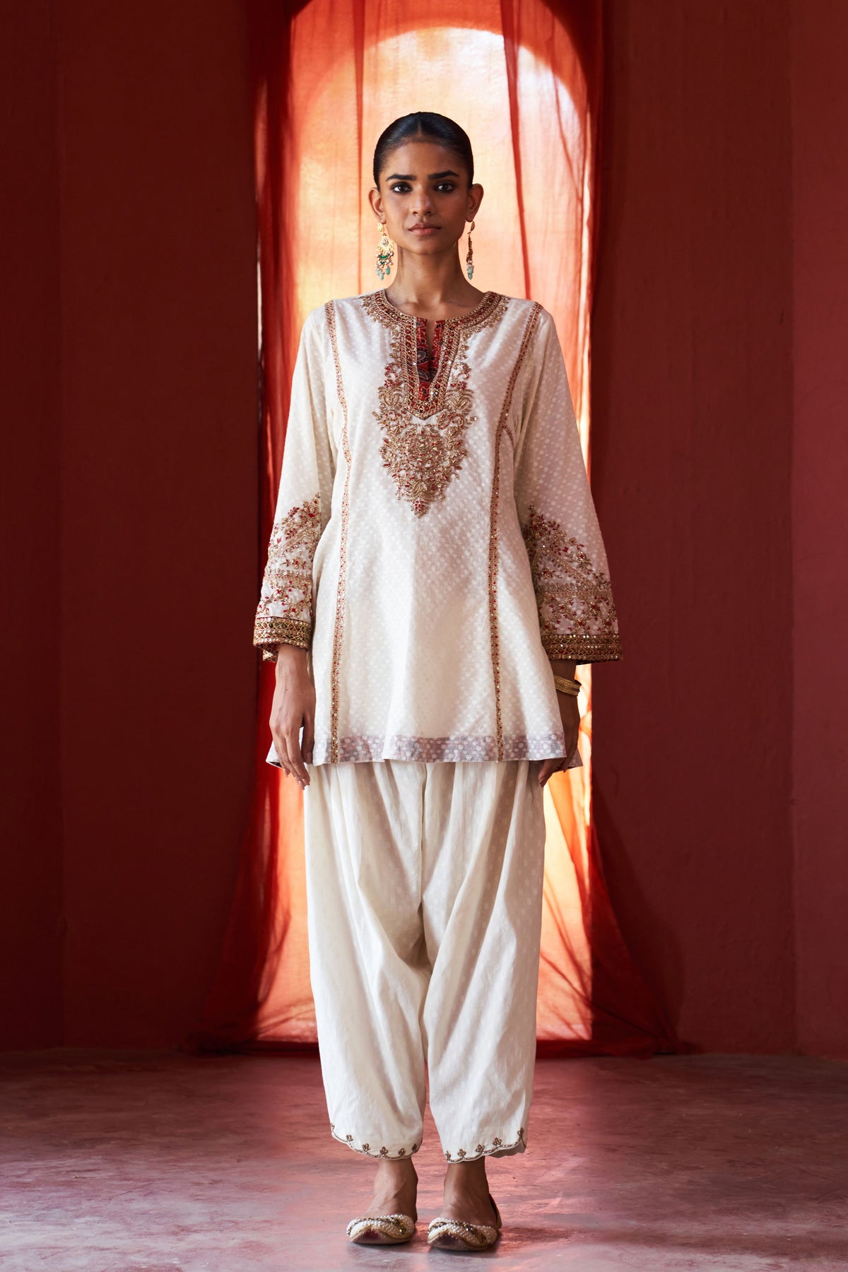 Ivory Embroidered Anarkali Set