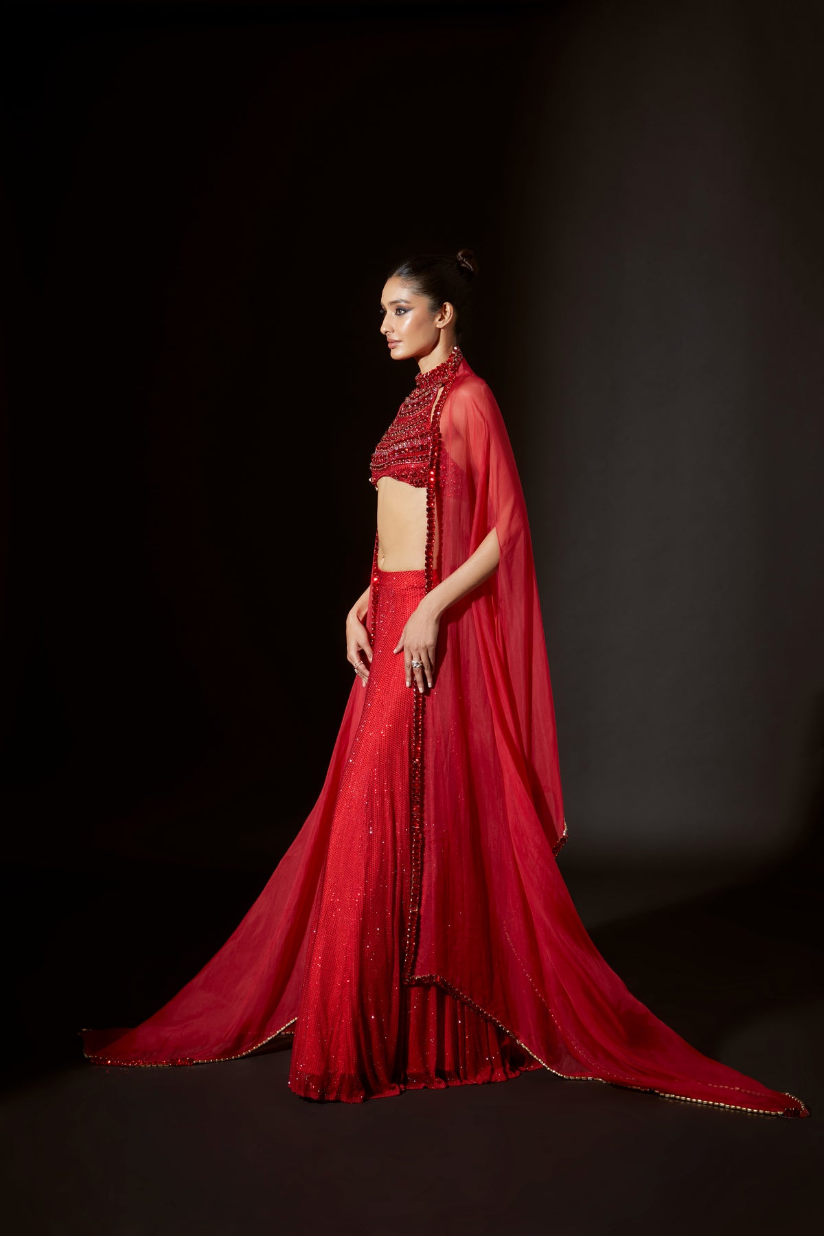 Red Vibrant Jewel Sharara Set